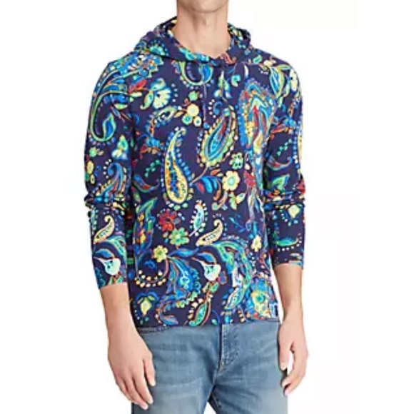 Polo Ralph Lauren Men’s Paisley Jersey Hooded Long Sleeve NWT - Picture 1 of 8